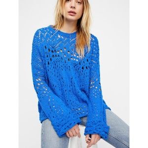 Free People Traveling Lace Sweater in blue